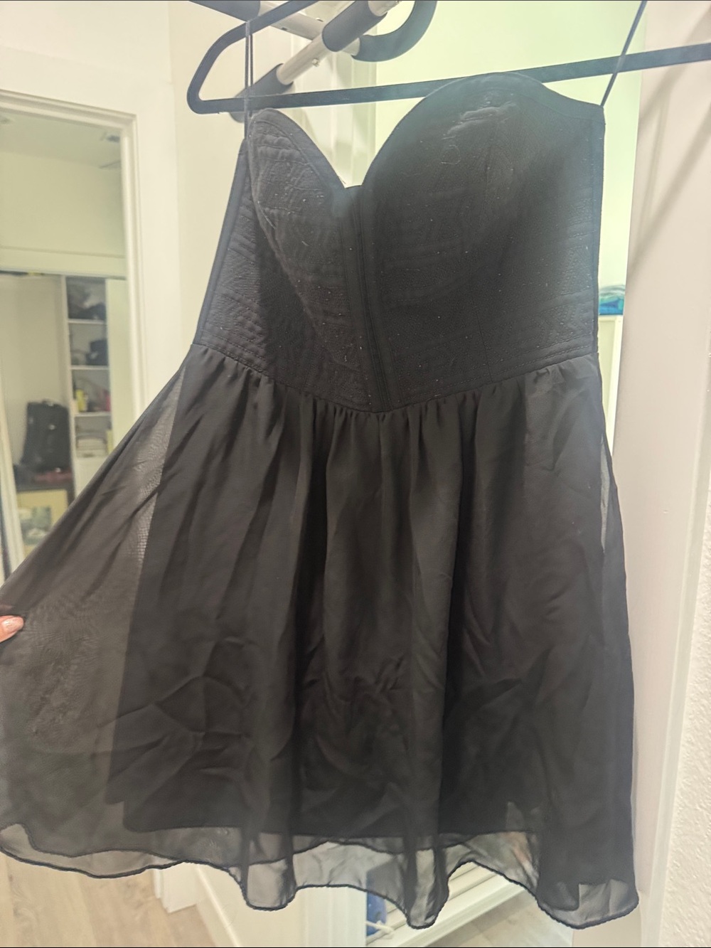 H&M Black Strapless Chiffon Skater Dress